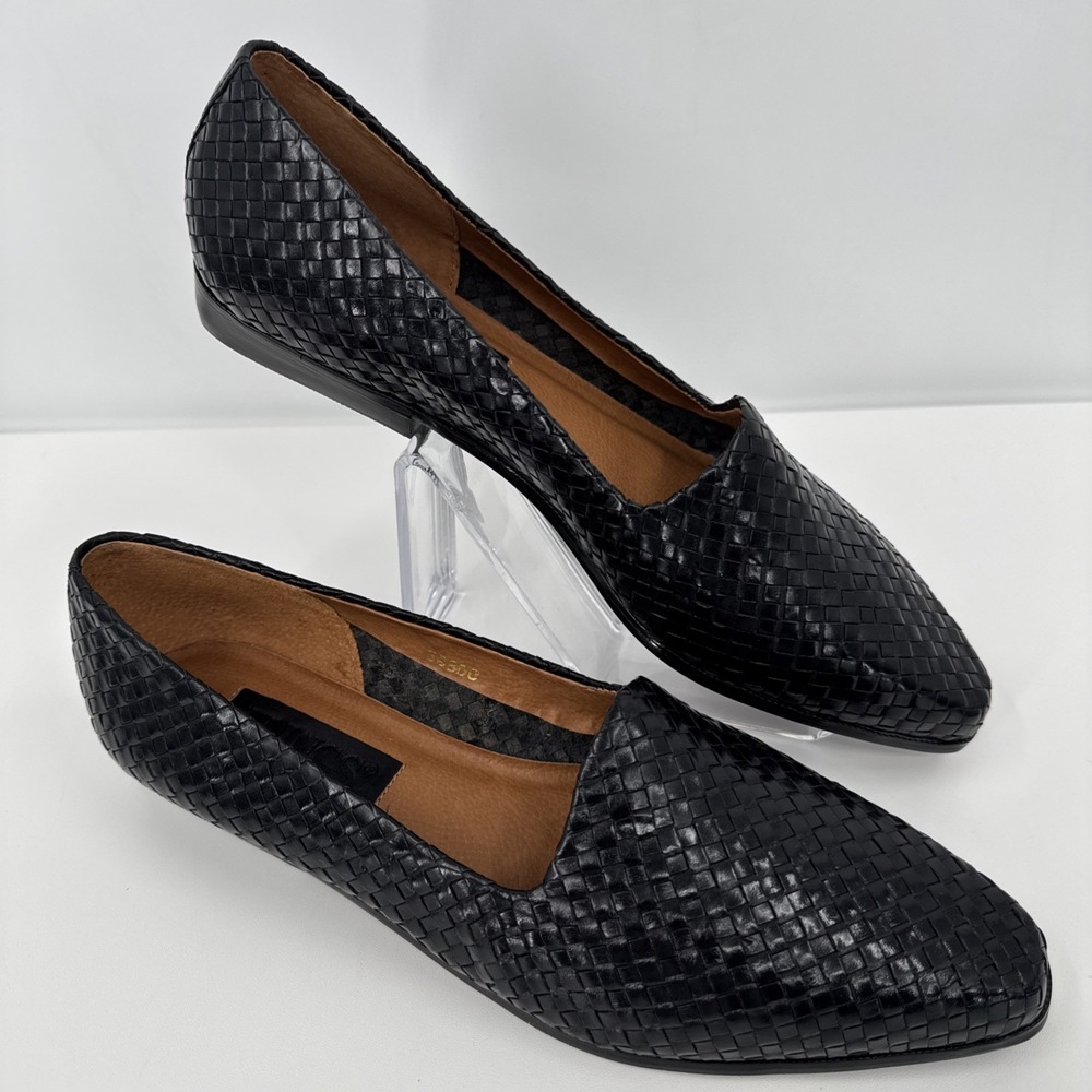 FLINGS Black Woven Leather Flats Smoking Shoe W Sz 10 VTG Brazil Loafer Sleek